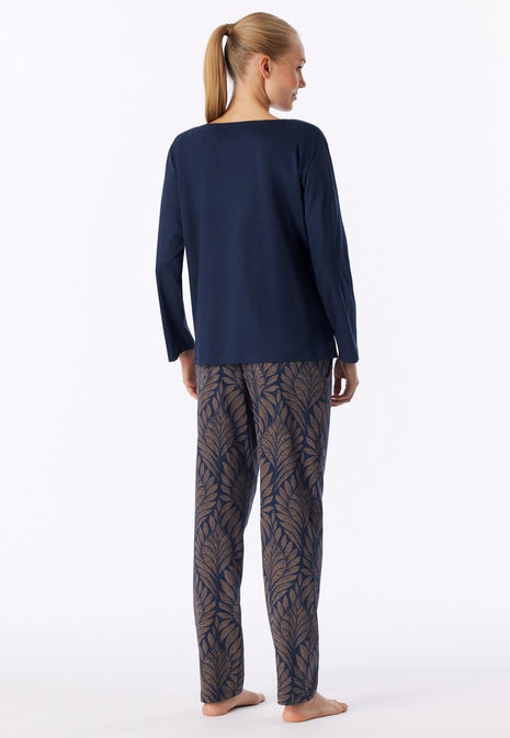 Schiesser pyjama long interlock bleu marine femme