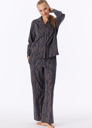 Schiesser pyjama long interlock deep sea blue dames