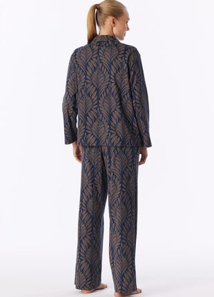Schiesser pyjama long interlock deep sea blue dames