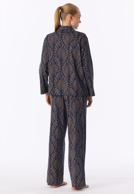 Schiesser pyjama long interlock deep sea blue dames