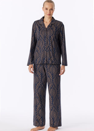 Schiesser pyjama long interlock deep sea blue dames