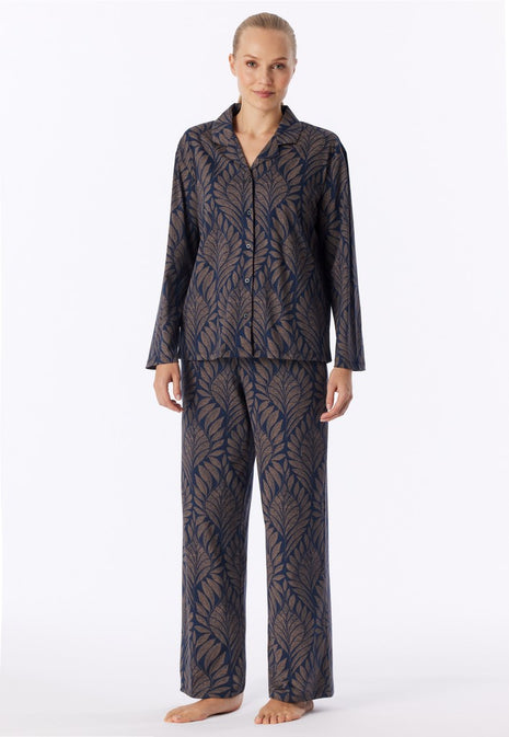 Schiesser pyjama long interlock deep sea blue dames