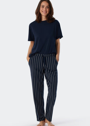 Pantalon Schiesser mix + relax rayures bleues femme