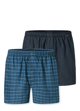 Schiesser boxershort 2 pack organic cotton blauw ruiten heren