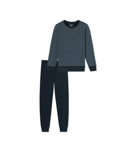 Schiesser pyjama lange broek uncover dark blue stripes dames