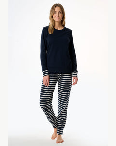 Schiesser pyjama lange gestreepte broek casual essentials midnight blue dames