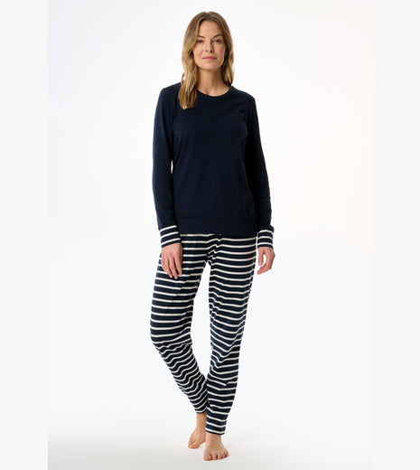 Schiesser pyjama lange gestreepte broek casual essentials midnight blue dames