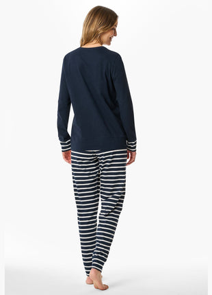 Schiesser pyjama lange gestreepte broek casual essentials midnight blue dames