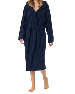 Schiesser badjas essentials bathrobe with hood navy dames 128545-815 Schiesser peignoir essentials bathrobe with hood navy femmes