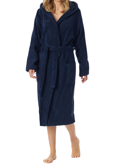 Schiesser badjas essentials bathrobe with hood navy dames 128545-815 Schiesser peignoir essentials bathrobe with hood navy femmes