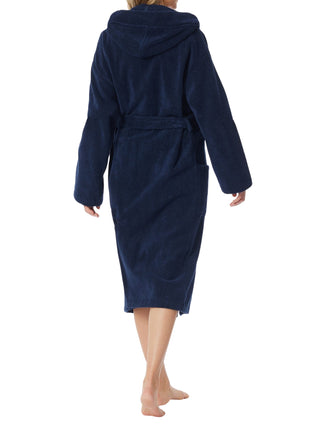 Schiesser badjas essentials bathrobe with hood navy dames 128545-815 Schiesser peignoir essentials bathrobe with hood navy femmes