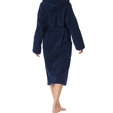 Schiesser badjas essentials bathrobe with hood navy dames 128545-815 Schiesser peignoir essentials bathrobe with hood navy femmes