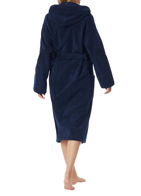 Schiesser badjas essentials bathrobe with hood navy dames 128545-815 Schiesser peignoir essentials bathrobe with hood navy femmes