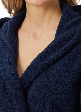 Schiesser badjas essentials bathrobe with hood navy dames 128545-815 Schiesser peignoir essentials bathrobe with hood navy femmes