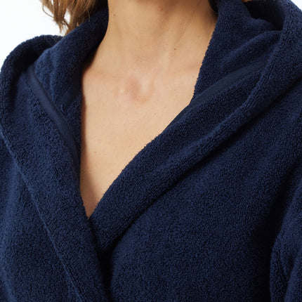 Schiesser badjas essentials bathrobe with hood navy dames 128545-815 Schiesser peignoir essentials bathrobe with hood navy femmes