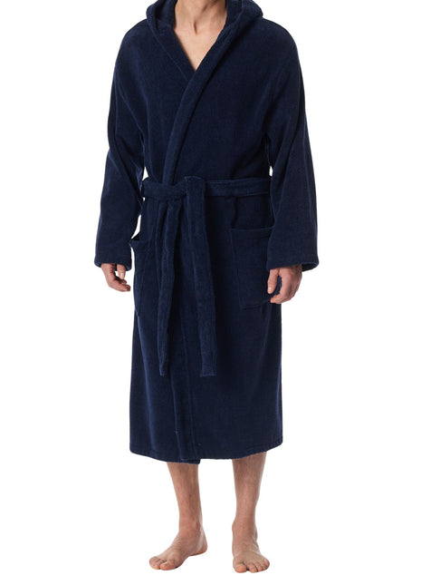 Schiesser badjas essentials bathrobe with hood navy heren 128546-815 Schiesser peignoir essentials bathrobe with hood navy hommes