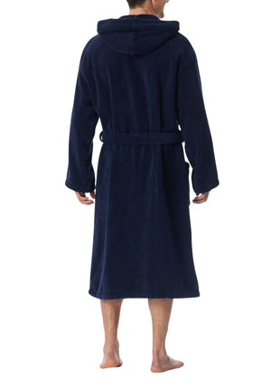 Schiesser badjas essentials bathrobe with hood navy heren 128546-815 Schiesser peignoir essentials bathrobe with hood navy hommes