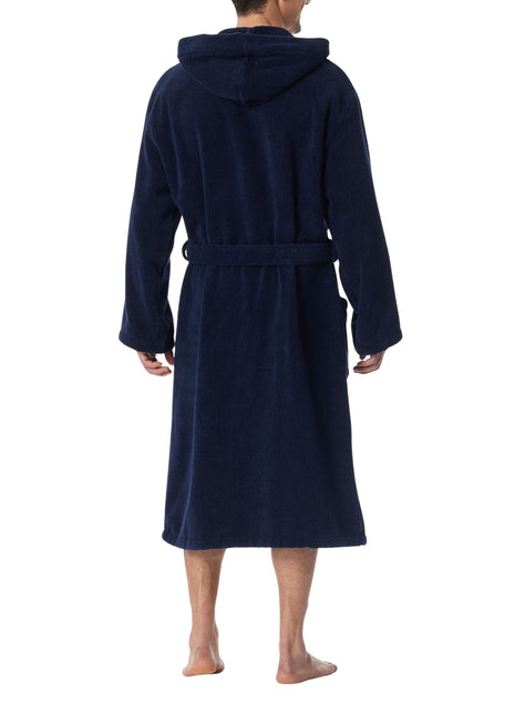Schiesser badjas essentials bathrobe with hood navy heren 128546-815 Schiesser peignoir essentials bathrobe with hood navy hommes