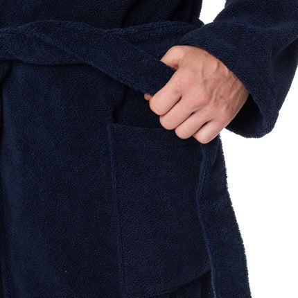 Schiesser badjas essentials bathrobe with hood navy heren 128546-815 Schiesser peignoir essentials bathrobe with hood navy hommes