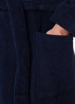 Schiesser badjas essentials bathrobe with hood navy heren 128546-815 Schiesser peignoir essentials bathrobe with hood navy hommes