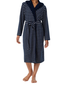 Schiesser badjas feather terry bathrobe with hood navy dames 181535-815 Schiesser peignoir feather terry bathrobe with hood navy femmes