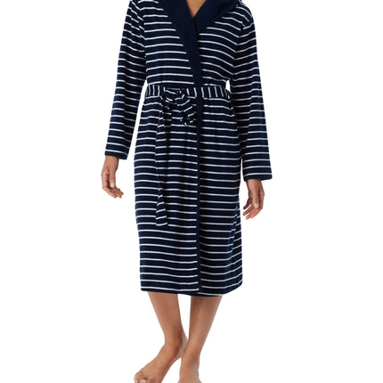 Schiesser badjas feather terry bathrobe with hood navy dames 181535-815 Schiesser peignoir feather terry bathrobe with hood navy femmes