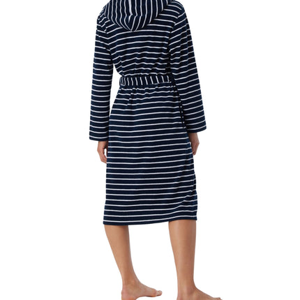 Schiesser badjas feather terry bathrobe with hood navy dames 181535-815 Schiesser peignoir feather terry bathrobe with hood navy femmes