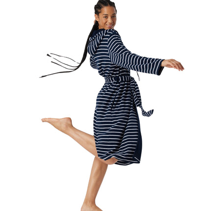 Schiesser badjas feather terry bathrobe with hood navy dames 181535-815 Schiesser peignoir feather terry bathrobe with hood navy femmes