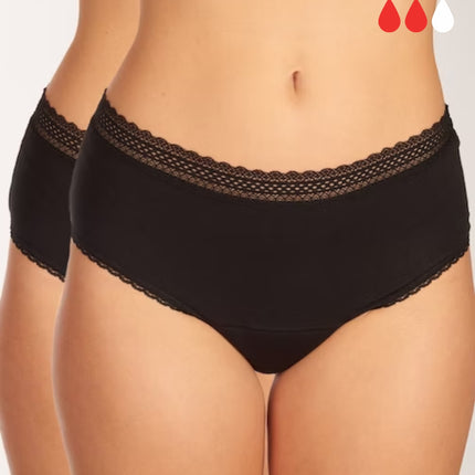 Schiesser menstruatie slip 2 pack secret care period panties lace medium flow black dames 176300-000 Schiesser slip menstruel lot de 2 secret care period panties lace medium flow black femmes
