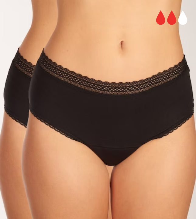 Schiesser menstruatie slip 2 pack secret care period panties lace medium flow black dames 176300-000 Schiesser slip menstruel lot de 2 secret care period panties lace medium flow black femmes
