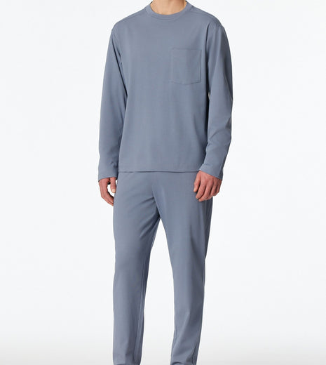 Schiesser pyjama lange broek modern nightwear blue heren 183630-808 Schiesser pyjama pantalon long modern nightwear blue hommes
