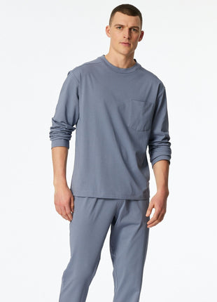 Schiesser pyjama lange broek modern nightwear blue heren 183630-808 Schiesser pyjama pantalon long modern nightwear blue hommes