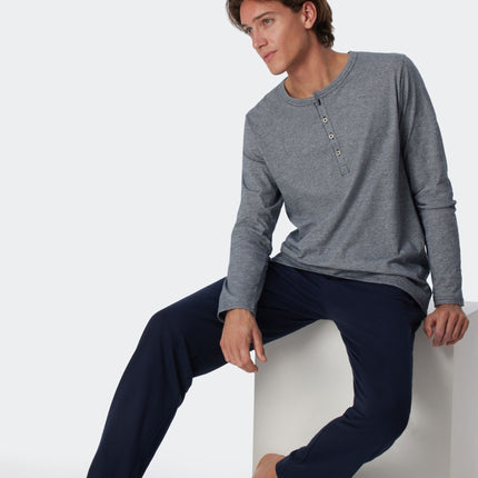 Schiesser pyjama lange broek selected premium inspiration blue heren 159630-800 Schiesser pyjama pantalon long selected premium inspiration blue hommes