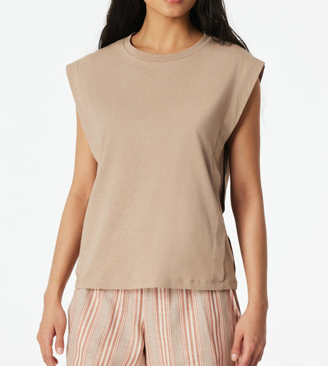 Schiesser pyjamashirt mix + relax sleeveless mocha dames 183674-318 Schiesser haut de pyjama mix + relax sleeveless mocha femmes