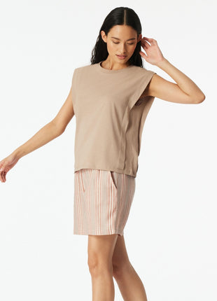 Schiesser pyjamashirt mix + relax sleeveless mocha dames 183674-318 Schiesser haut de pyjama mix + relax sleeveless mocha femmes