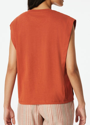 Schiesser pyjamashirt mix + relax sleeveless terracotta dames 183674-532 Schiesser haut de pyjama mix + relax sleeveless terracotta femmes