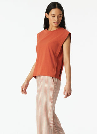 Schiesser pyjamashirt mix + relax sleeveless terracotta dames 183674-532 Schiesser haut de pyjama mix + relax sleeveless terracotta femmes