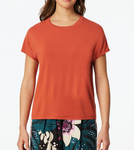 Schiesser pyjamashirt mix + relax terracotta dames 183664-532 Schiesser haut de pyjama mix + relax terracotta femmes
