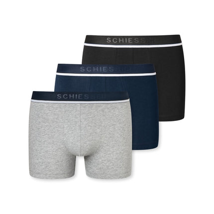 Schiesser short 3 pack 95/5 organic cotton boxer briefs grey / blue / black heren 173986-910 Schiesser boxer lot de 3 95/5 organic cotton boxer briefs grey / blue / black hommes