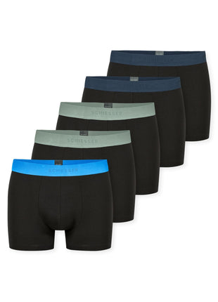 Schiesser short 5 pack 95/5 organic cotton boxer briefs dark blue waistband green / light blue / petroleum heren 183214-908 Schiesser short 5 pack 95/5 organic cotton boxer briefs dark blue waistband green / light blue / petroleum men