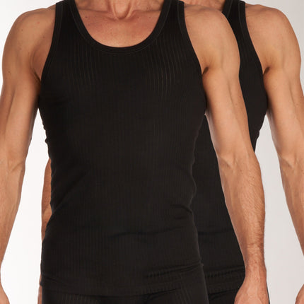 Schiesser singlet 2 pack authentic 4-1 rib undershirts black heren 103401-000 Schiesser débardeur lot de 2 authentic 4-1 rib undershirts black hommes
