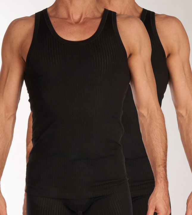 Schiesser singlet 2 pack authentic 4-1 rib undershirts black heren 103401-000 Schiesser débardeur lot de 2 authentic 4-1 rib undershirts black hommes
