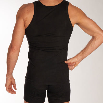 Schiesser singlet 2 pack authentic 4-1 rib undershirts black heren 103401-000 Schiesser débardeur lot de 2 authentic 4-1 rib undershirts black hommes
