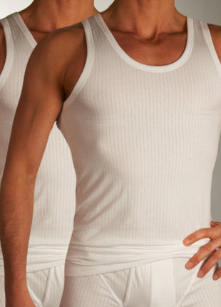 Schiesser singlet 2 pack authentic 4-1 rib undershirts white heren 103401-100 Schiesser débardeur lot de 2 authentic 4-1 rib undershirts white hommes
