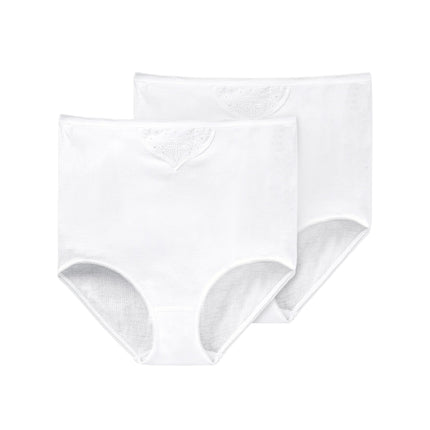 Schiesser slip 2 pack cotton essentials maxi pants with embroidery white dames 145241-100 Schiesser slip lot de 2 cotton essentials maxi pants with embroidery white femmes