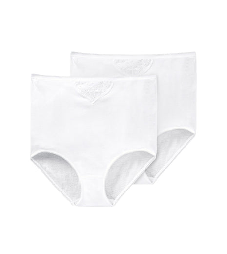 Schiesser slip 2 pack cotton essentials maxi pants with embroidery white dames 145241-100 Schiesser slip lot de 2 cotton essentials maxi pants with embroidery white femmes