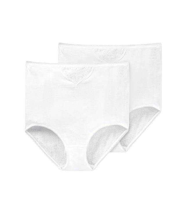 Schiesser slip 2 pack cotton essentials maxi pants with embroidery white dames 145241-100 Schiesser slip lot de 2 cotton essentials maxi pants with embroidery white femmes