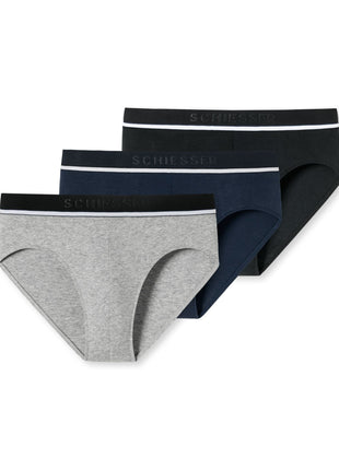 Schiesser slip 3 pack 95/5 organic cotton rio briefs grey / blue / black heren 179571-910 Schiesser slip lot de 3 95/5 organic cotton rio briefs grey / blue / black hommes