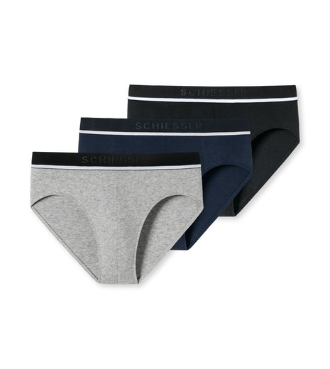 Schiesser slip 3 pack 95/5 organic cotton rio briefs grey / blue / black heren 179571-910 Schiesser slip lot de 3 95/5 organic cotton rio briefs grey / blue / black hommes