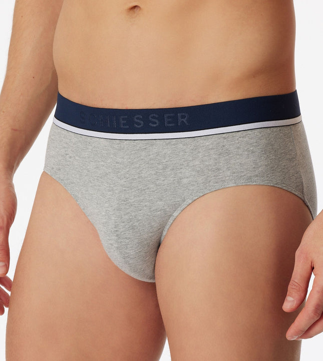 Schiesser slip 3 pack 95/5 organic cotton rio briefs grey / blue / black heren 179571-910 Schiesser slip lot de 3 95/5 organic cotton rio briefs grey / blue / black hommes